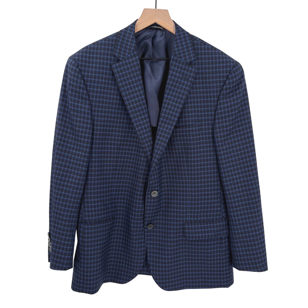 Jack‎ Victor Mens Carrera Super 120's Wool Plaid Blazer 44R Blue Black Check